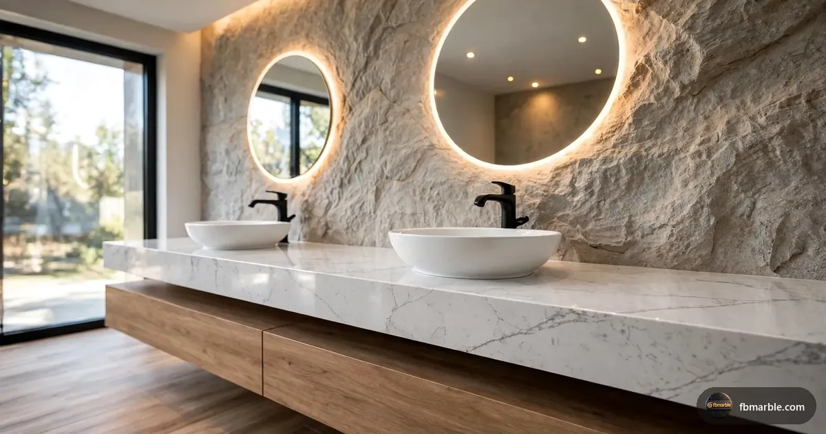 Bathroom vanity in Statuary White quartz