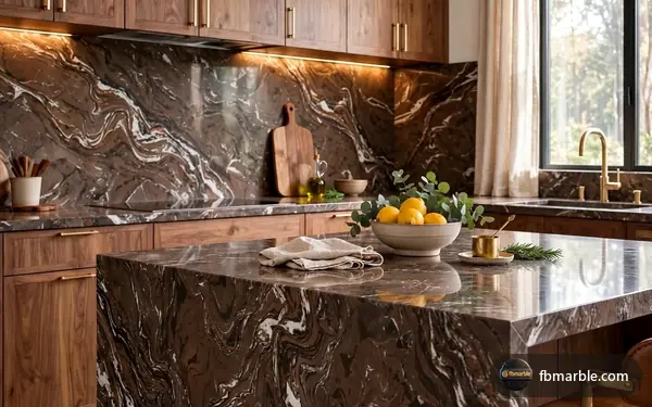 Caramel Brown Quartz slab from FB Marble Lahore, suited to grid of 15 countertop materials