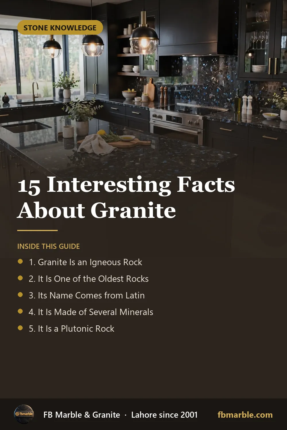 Pinterest graphic: 15 Interesting Facts About Granite – FB Marble guide