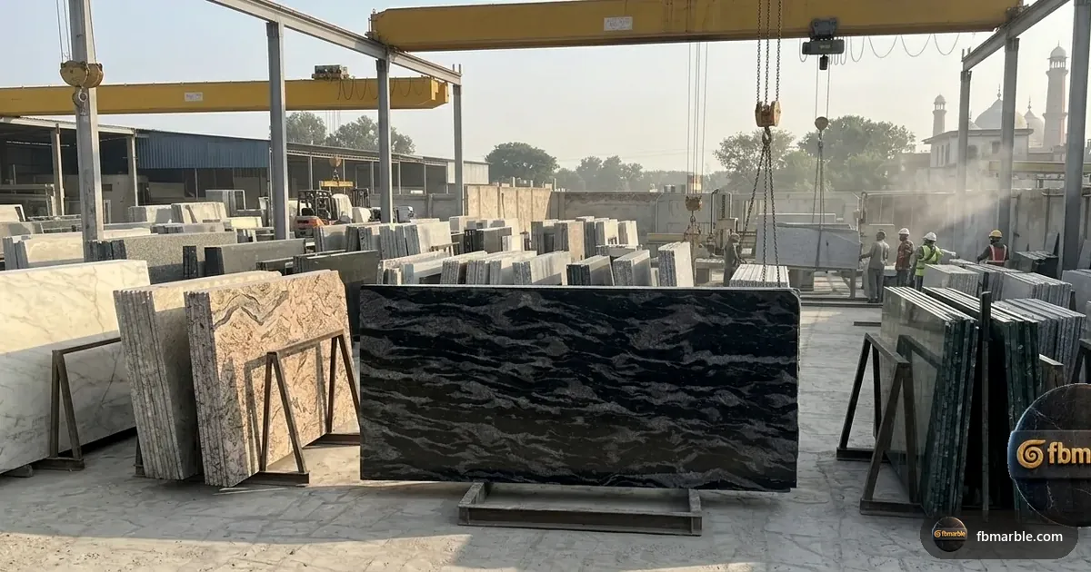 Forest Black Granite Ii slab from FB Marble Lahore, suited to black granite kitchen