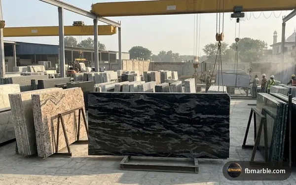 Forest Black Granite Ii slab from FB Marble Lahore, suited to black granite kitchen