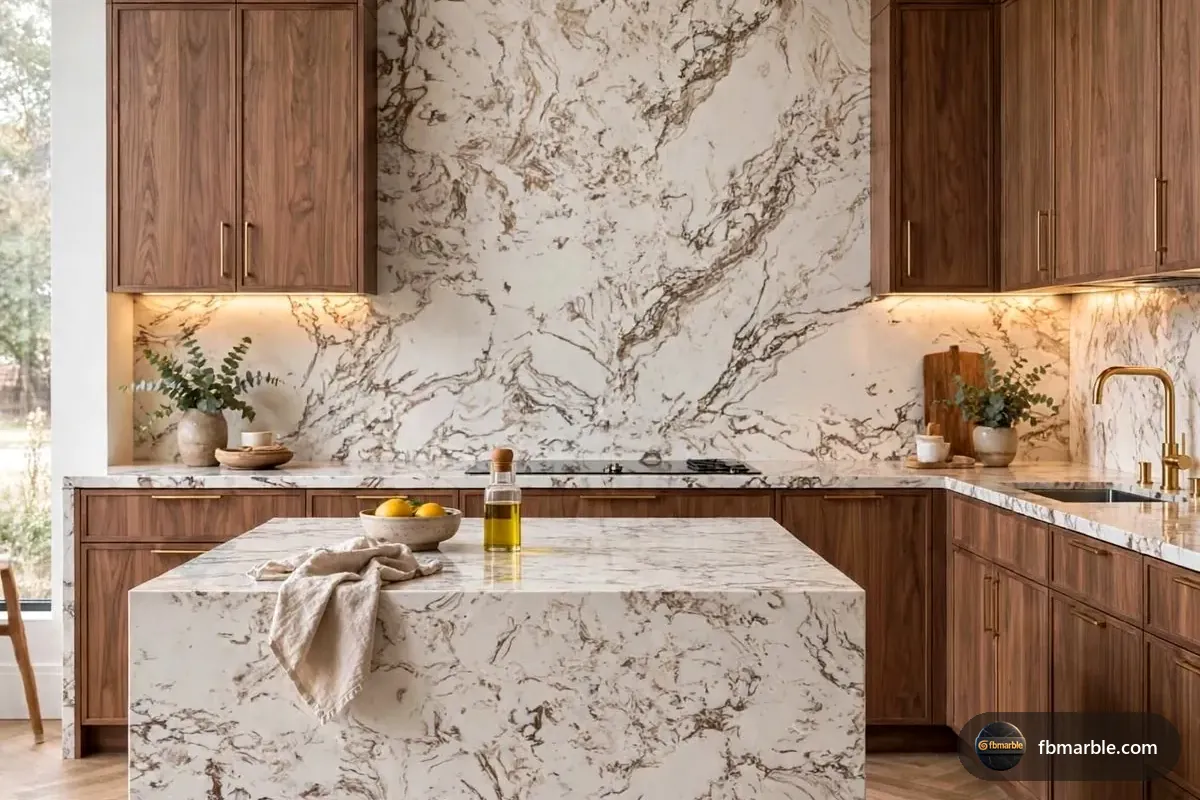 Fish Belly White Quartz slab from FB Marble Lahore, suited to outdoor seating area