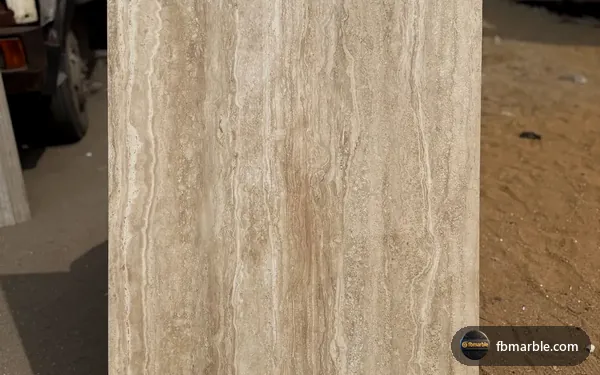 Brushed Travertine slab from FB Marble Lahore, suited to solid surface vanity with integrated sink