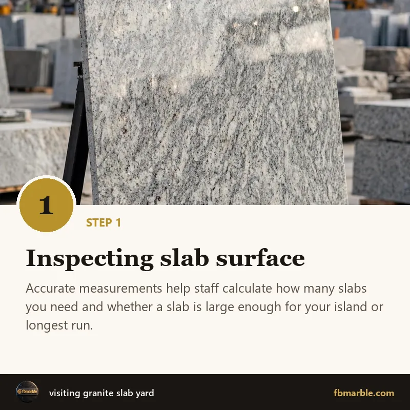 Step 1: Inspecting slab surface – visiting granite slab yard