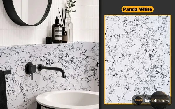 Panda White Quartz slab from FB Marble Lahore, suited to budget quartz kitchen