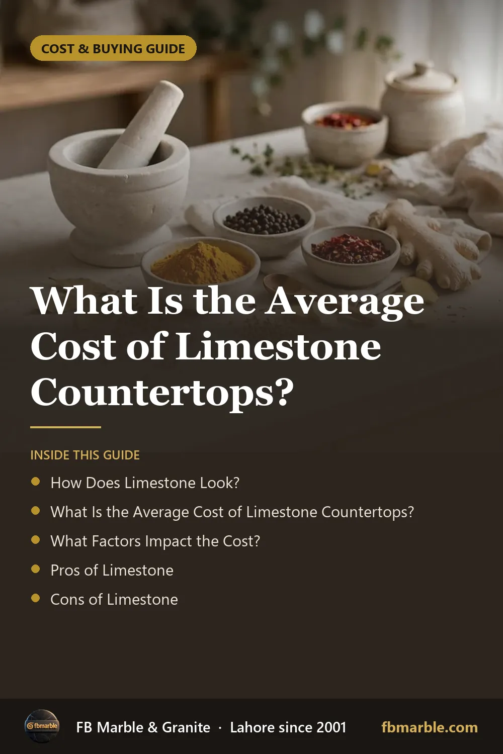 Pinterest graphic: What Is the Average Cost of Limestone Countertops? – FB Marble guide