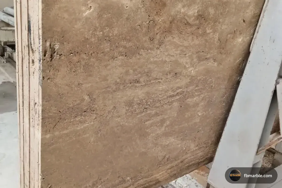 Silver Gold Travertine slab from FB Marble Lahore, suited to large villa kitchen