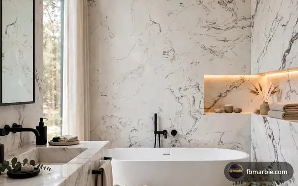 Antique White Quartz slab from FB Marble Lahore, suited to full-height vs standard backsplash comparison