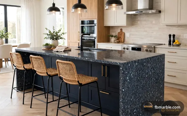 Blue Pearl Granite slab from FB Marble Lahore, suited to granite counter with subway tile backsplash