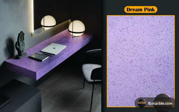 Dream Pink Quartz slab from FB Marble Lahore, suited to bathroom vanity with stone backsplash