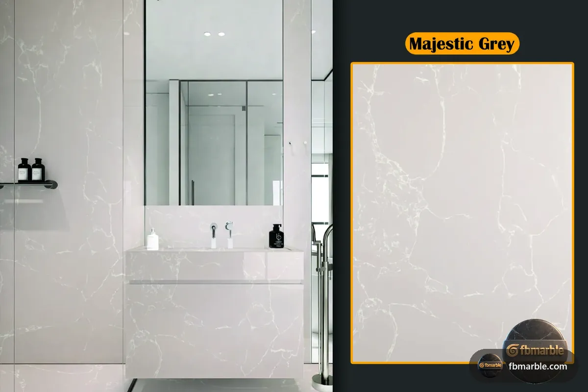 Majestic Grey Quartz slab from FB Marble Lahore, suited to quartz vanity