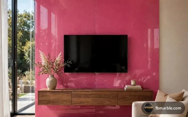 Bright Rose Quartz slab from FB Marble Lahore, suited to engineered quartz kitchen