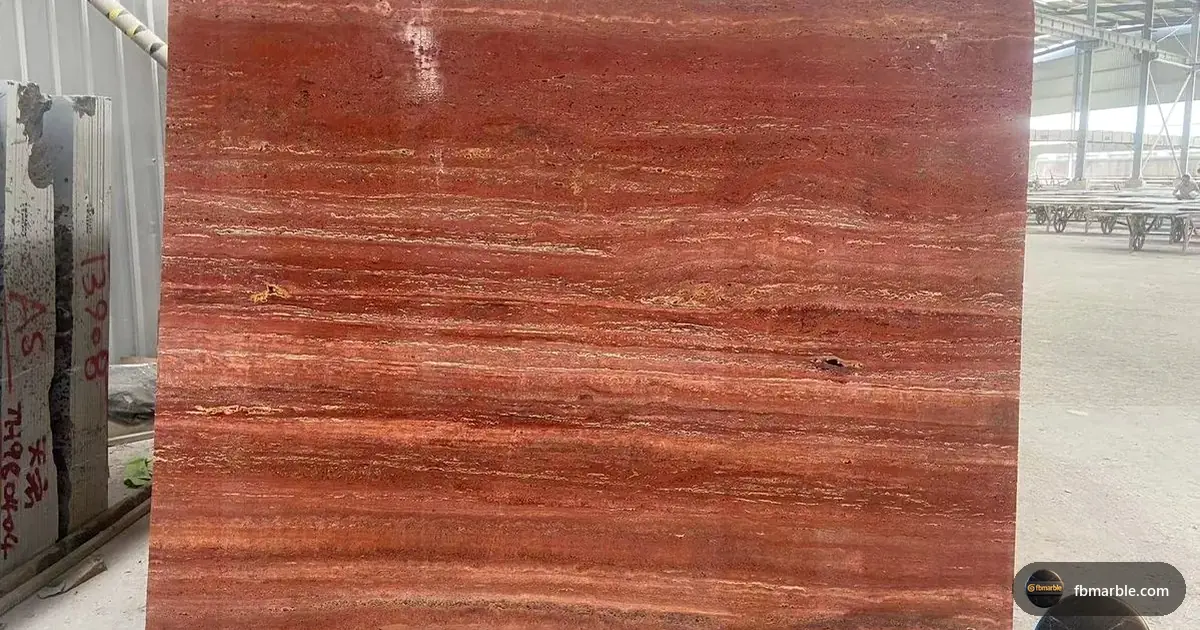 Red Travertine slab from FB Marble Lahore, suited to backsplash material samples board