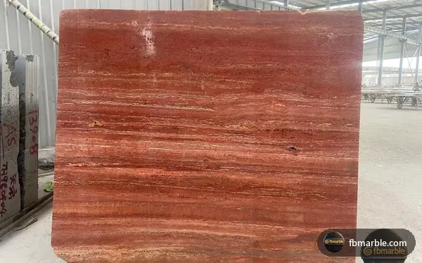 Red Travertine slab from FB Marble Lahore, suited to backsplash material samples board