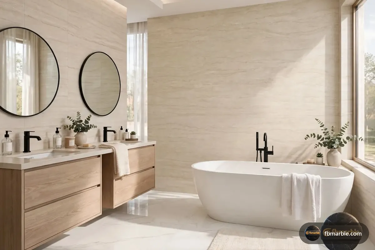 Cream Marble Slab Porcelain slab from FB Marble Lahore, suited to porcelain slab backsplash