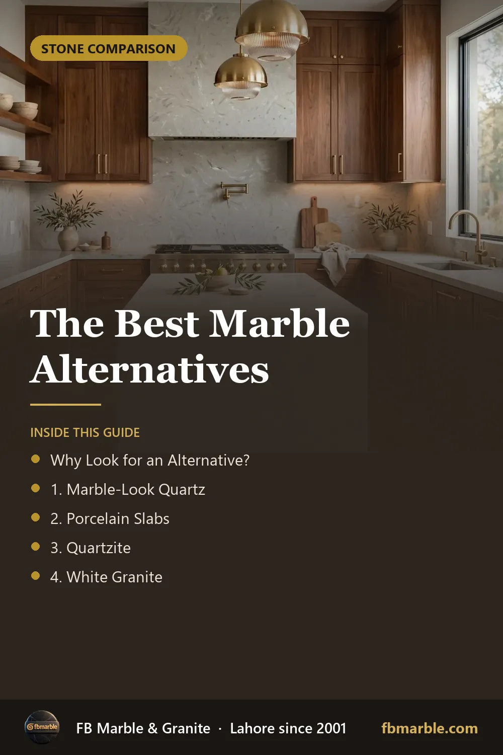 Pinterest graphic: The Best Marble Alternatives – FB Marble guide
