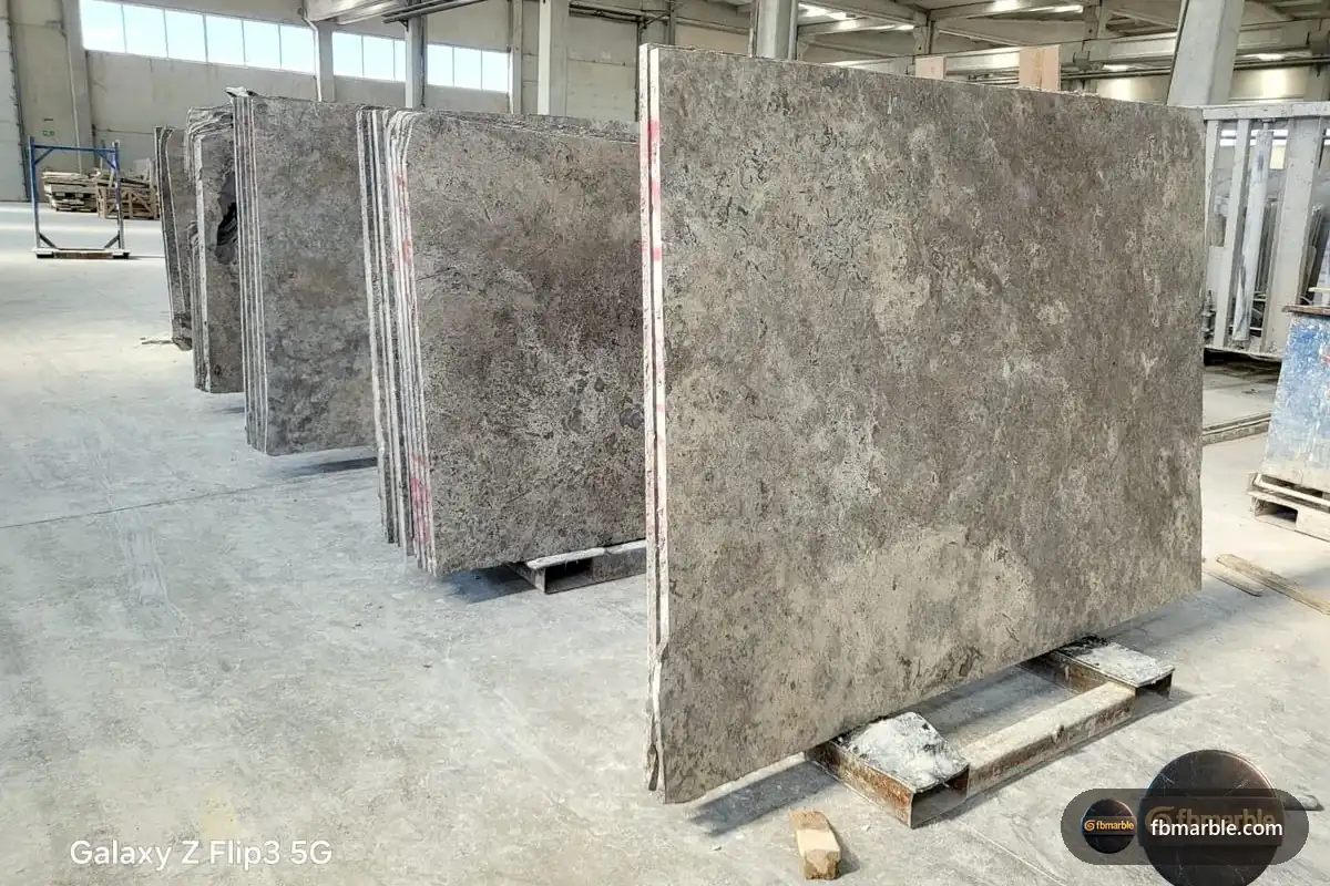 Silver Travertine slab from FB Marble Lahore, suited to silver travertine