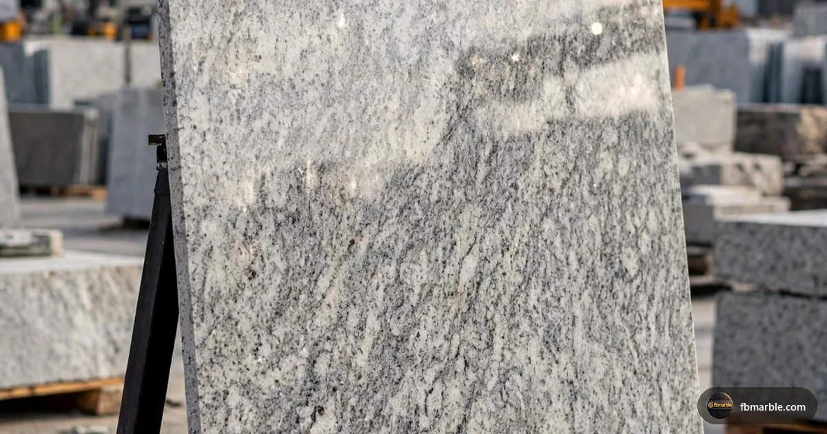 White Juparana Granite slab from FB Marble Lahore, suited to veined granite island