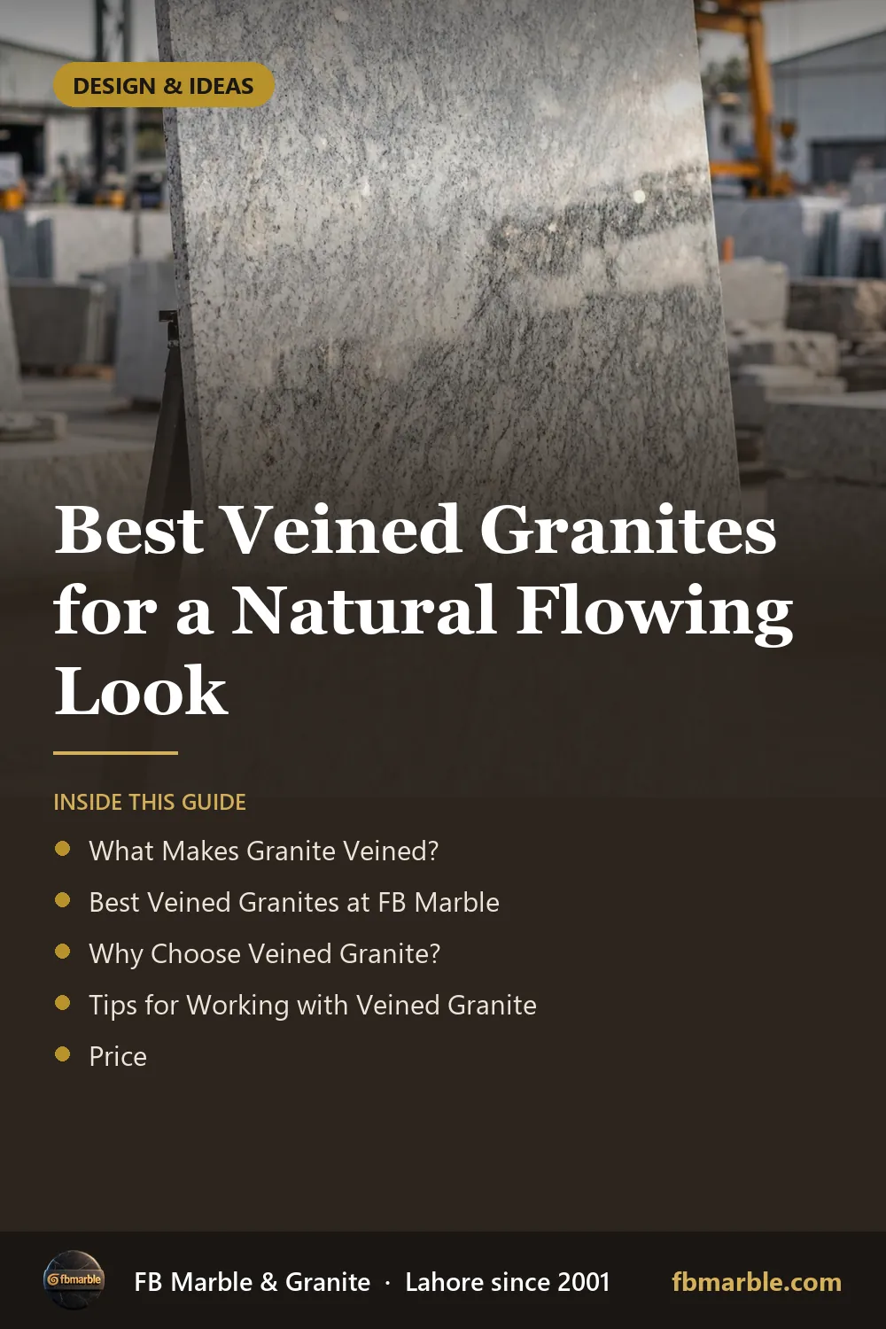Pinterest graphic: Best Veined Granites for a Natural Flowing Look – FB Marble guide