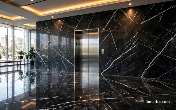 Office lobby with Mercedes Black porcelain slabs