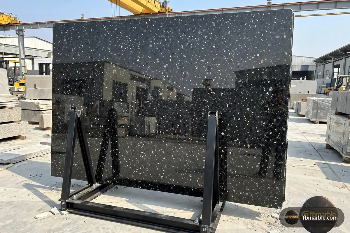 Black Pearl Granite slab from FB Marble Lahore, suited to black pearl leathered
