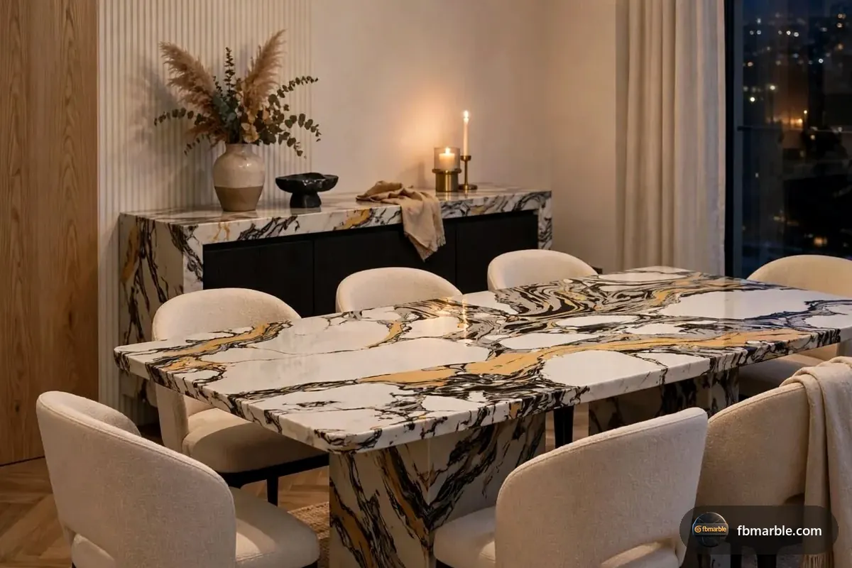 Panorama Gold Quartz slab from FB Marble Lahore, suited to close-up gold veining