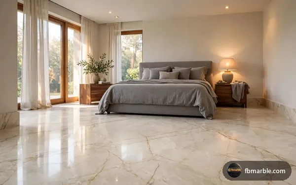 Bedroom with a Cream Marfil marble floor