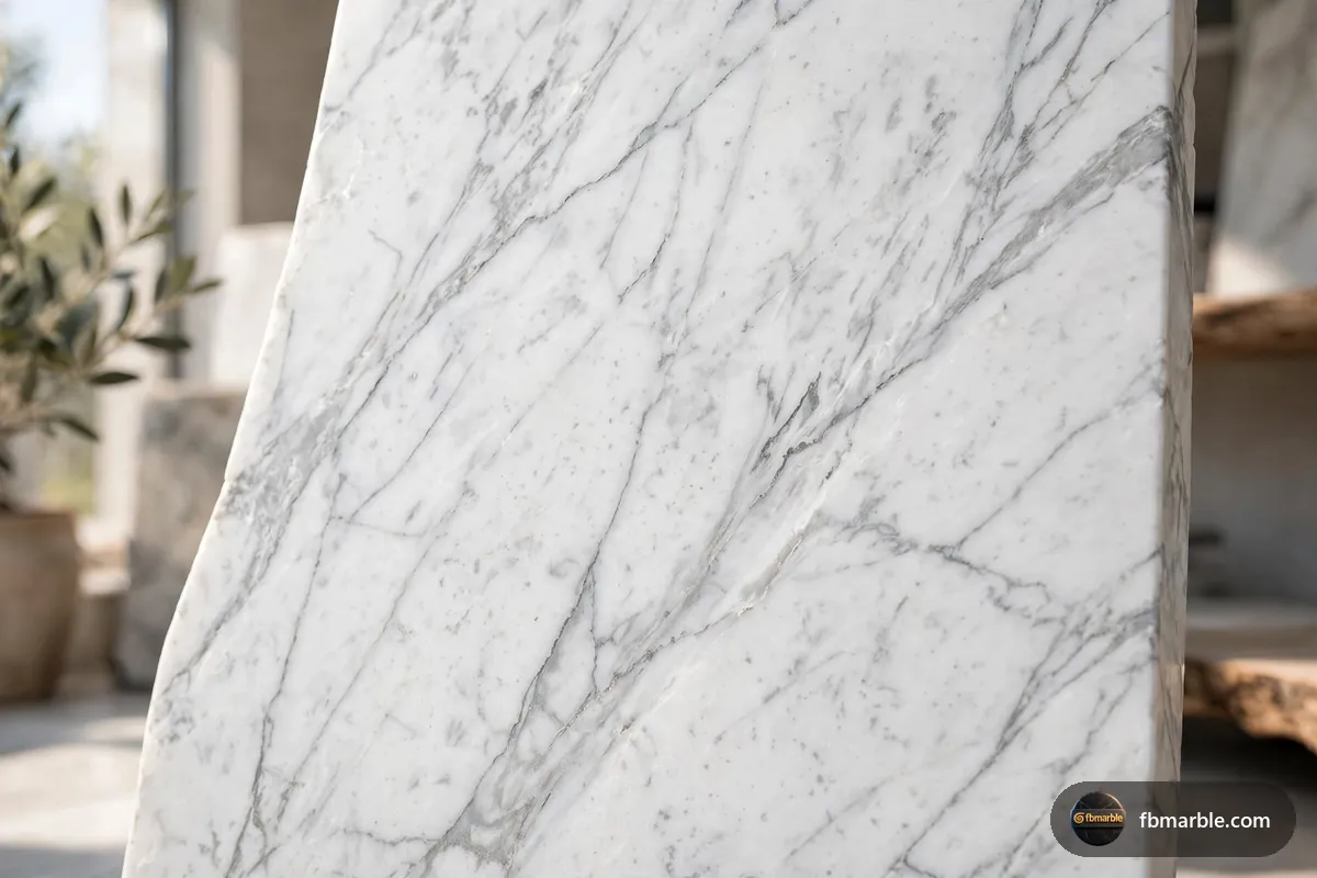 Ocean Grey Marble slab from FB Marble Lahore, suited to close-up of fine grey carrara veining
