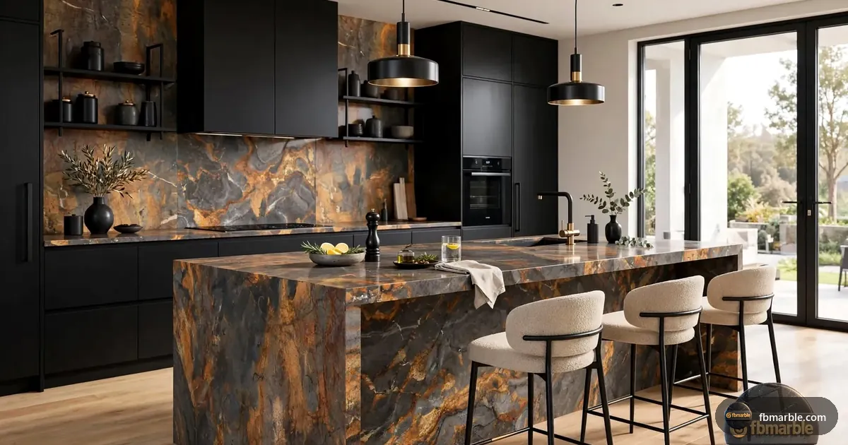 Volcanic Rock Porcelain slab from FB Marble Lahore, suited to caulk being applied along backsplash joint