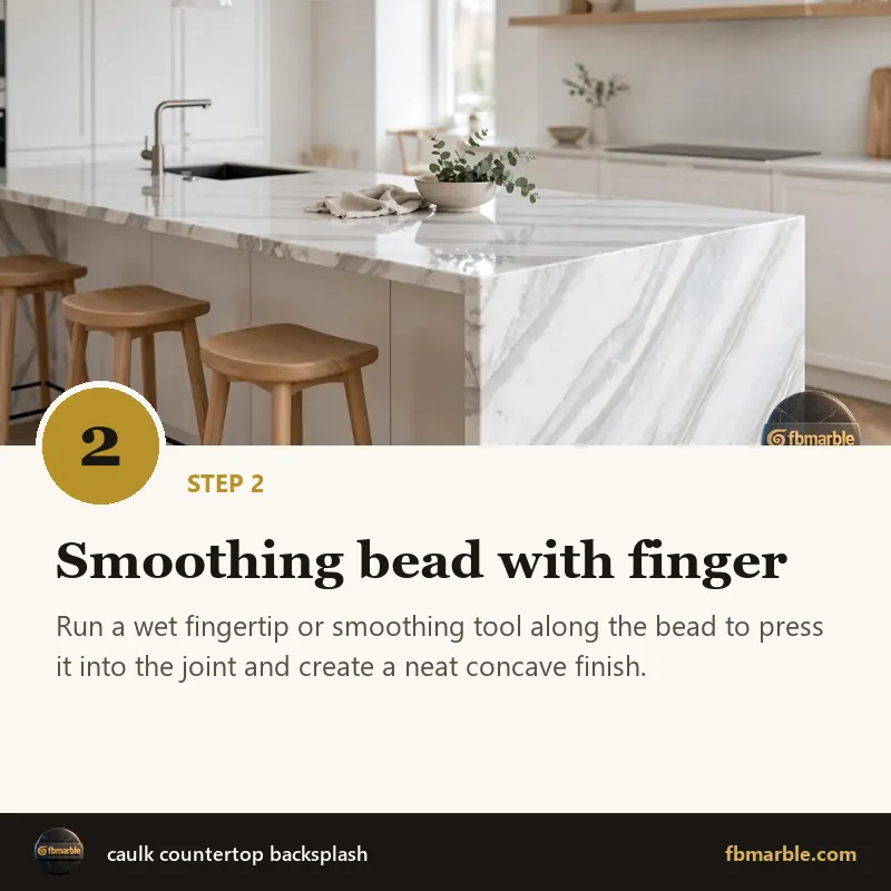 Step 2: Smoothing bead with finger – caulk countertop backsplash