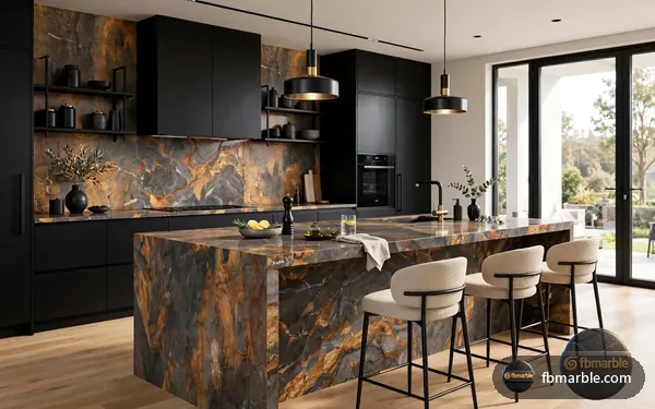 Volcanic Rock Porcelain slab from FB Marble Lahore, suited to caulk being applied along backsplash joint