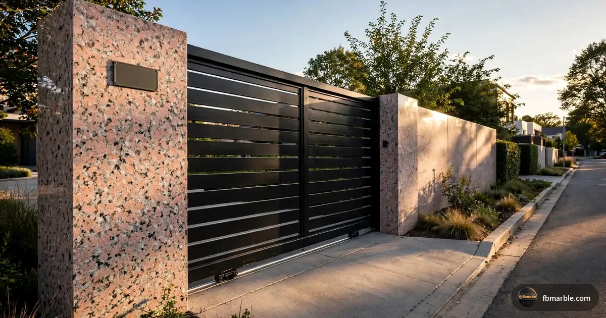 Boundary wall clad in Sadio Pink granite