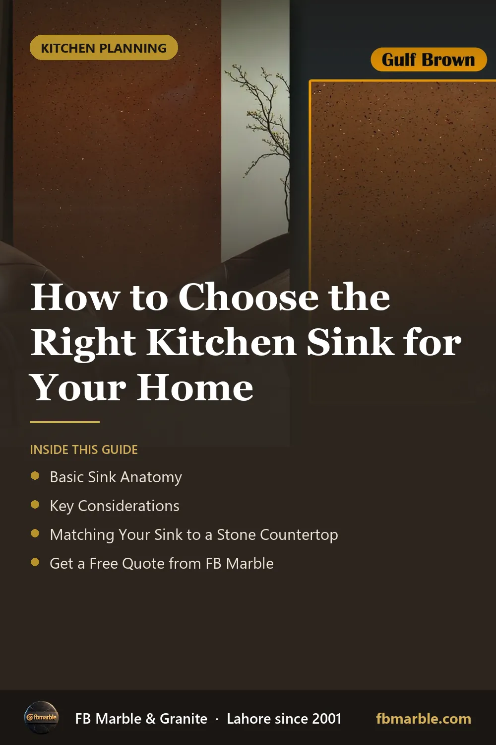 Pinterest graphic: How to Choose the Right Kitchen Sink for Your Home – FB Marble guide