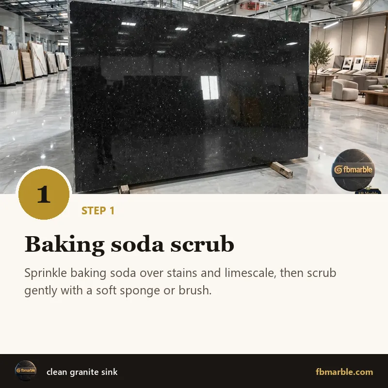 Step 1: Baking soda scrub – clean granite sink