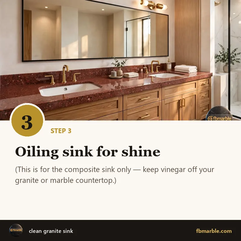 Step 3: Oiling sink for shine – clean granite sink