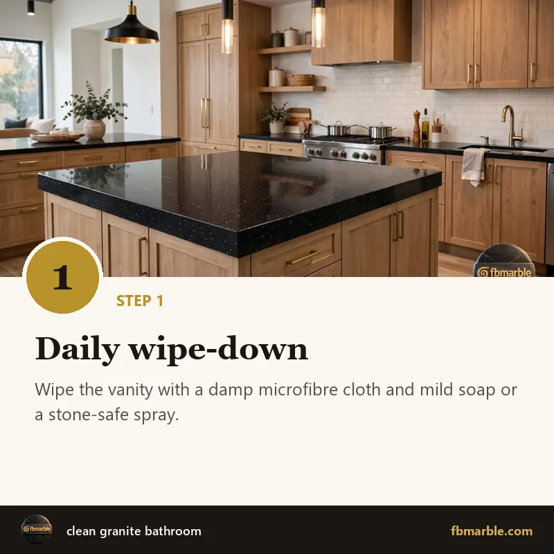 Step 1: Daily wipe-down – clean granite bathroom