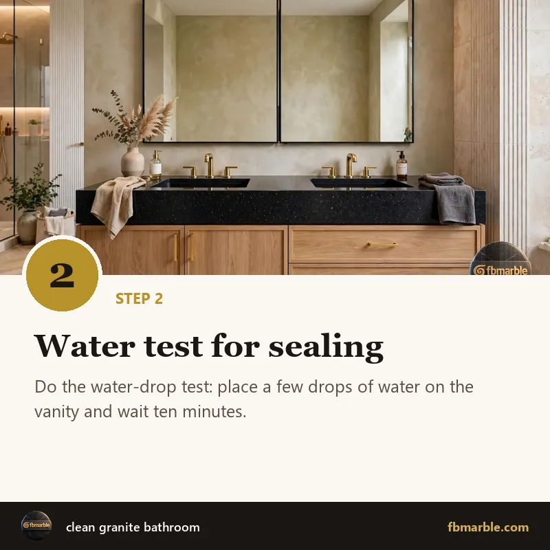 Step 2: Water test for sealing – clean granite bathroom