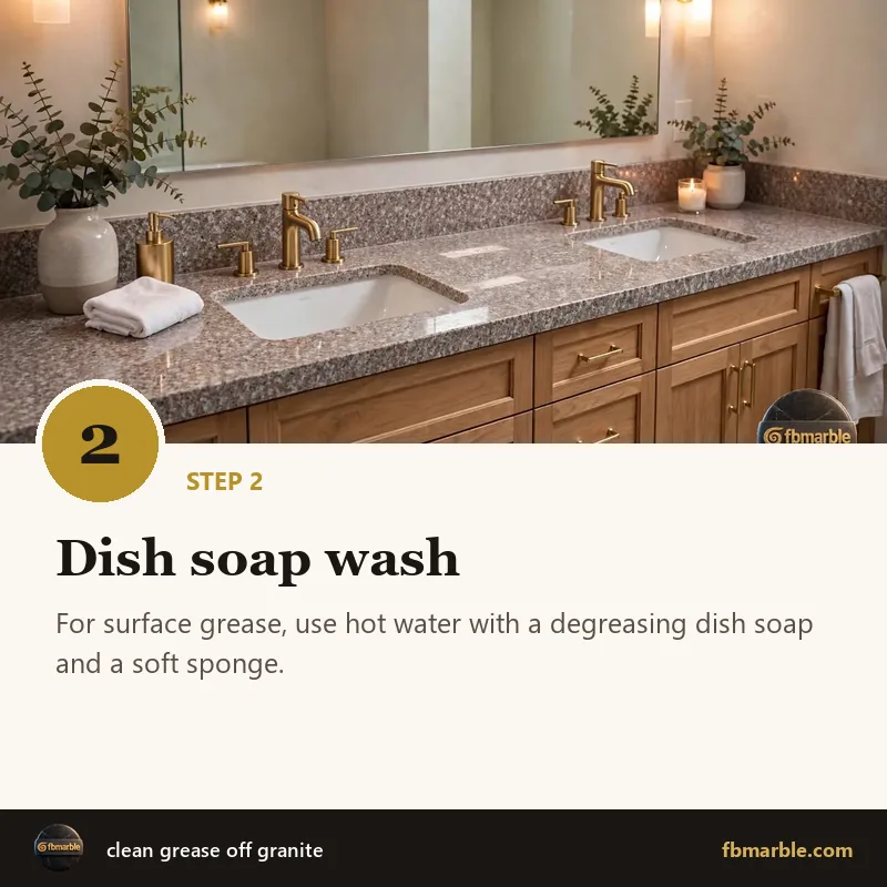 Step 2: Dish soap wash – clean grease off granite