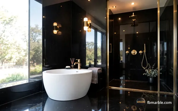 Bathroom with Silky Black marble walls