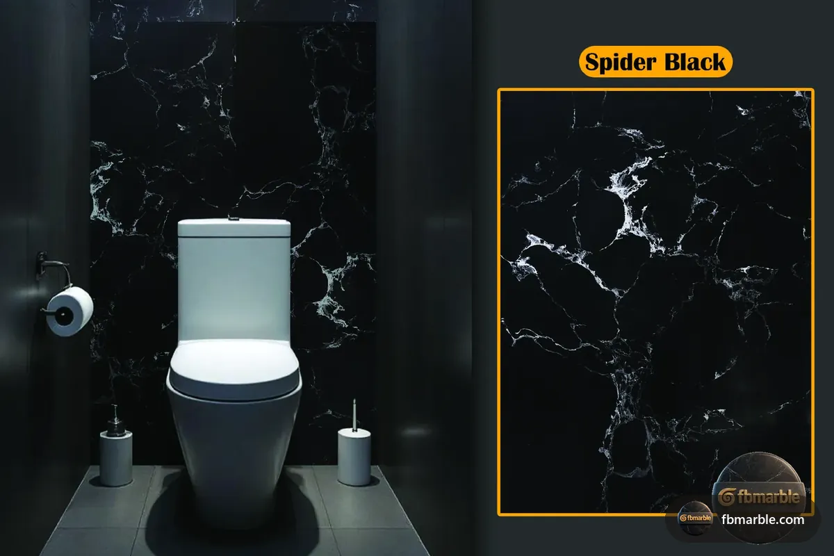 Spider Black Quartz slab from FB Marble Lahore, suited to approved cleaning products