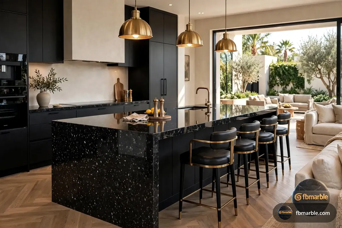 Black Pearl Granite slab from FB Marble Lahore, suited to leather-finish black granite alternative