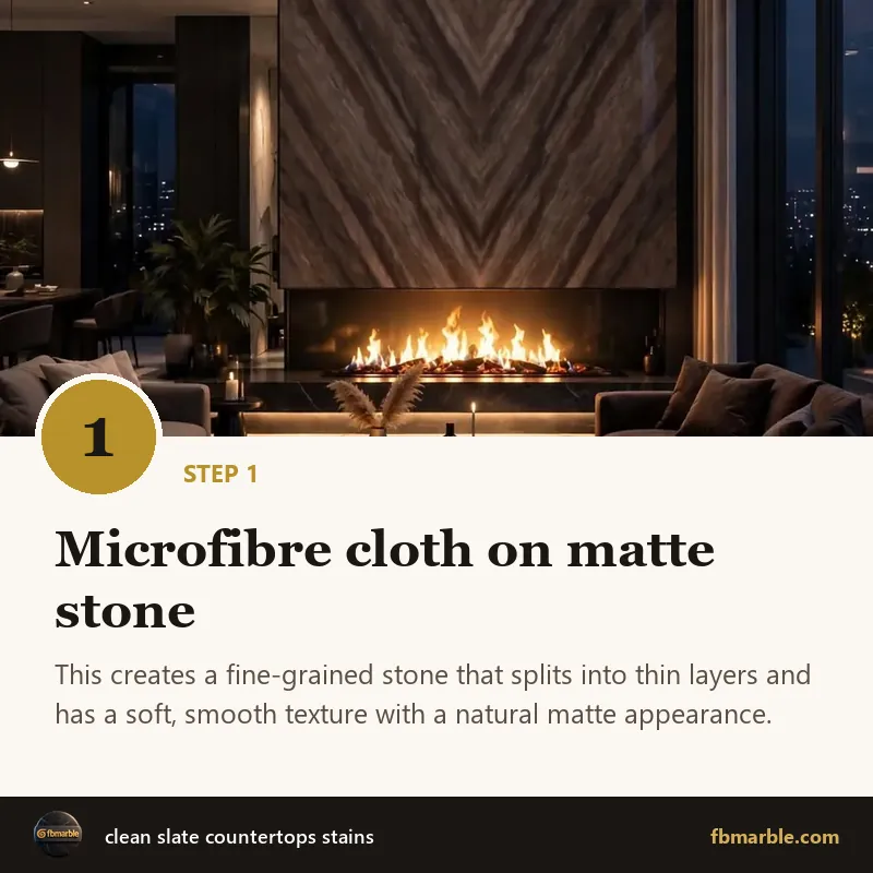 Step 1: Microfibre cloth on matte stone – clean slate countertops stains