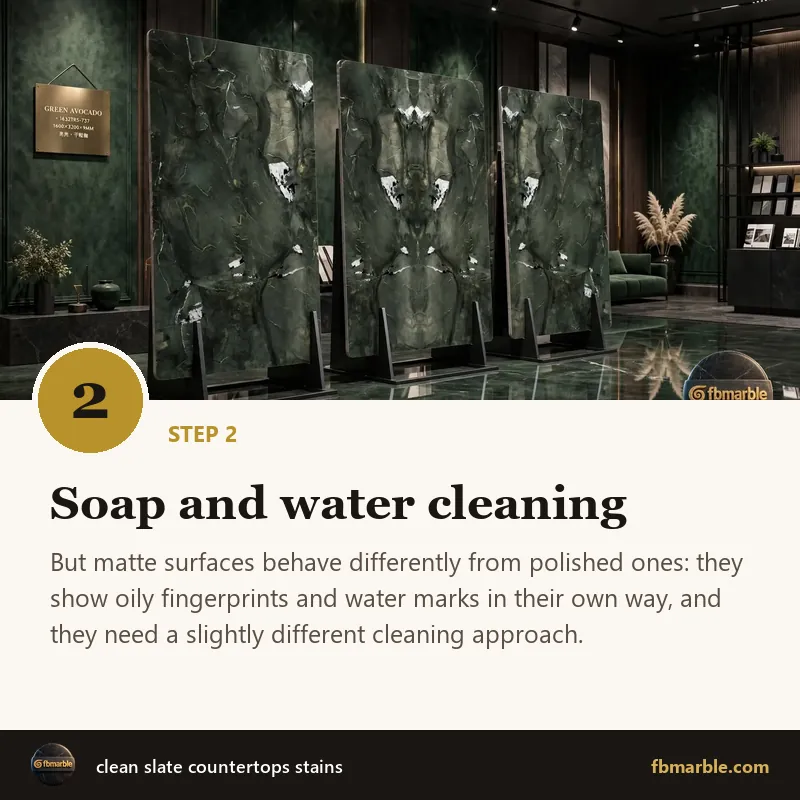 Step 2: Soap and water cleaning – clean slate countertops stains