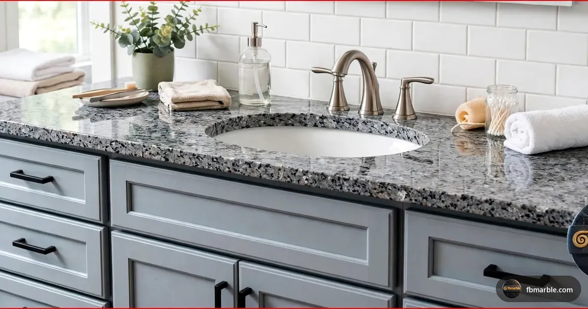 Silver Pearl Granite slab from FB Marble Lahore, suited to granite counter with banned cleaners crossed out