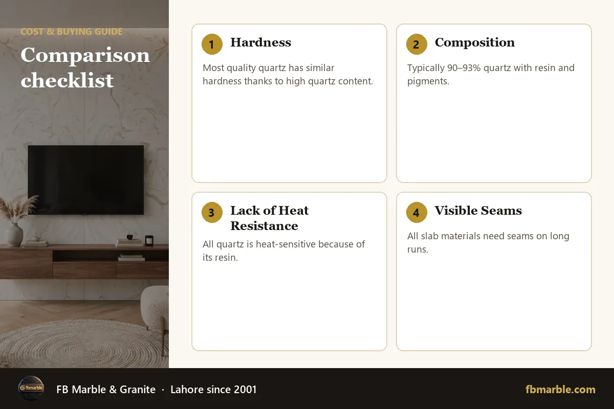 Comparison checklist – compare quartz brands infographic by FB Marble