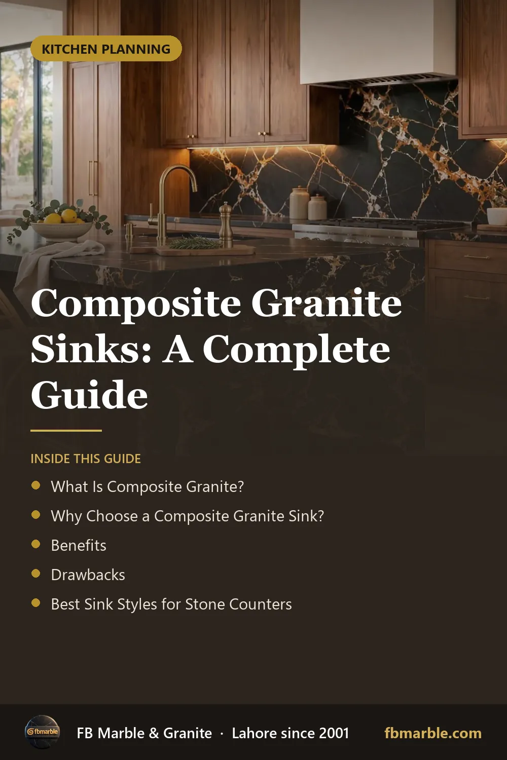 Pinterest graphic: Composite Granite Sinks: A Complete Guide – FB Marble guide