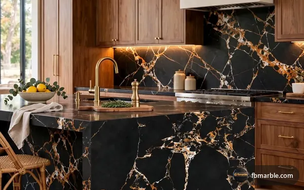 Ethnic Black Quartz slab from FB Marble Lahore, suited to black composite granite sink in quartz counter