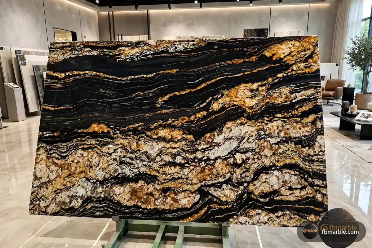 Magma Black Granite slab from FB Marble Lahore, suited to magma black granite