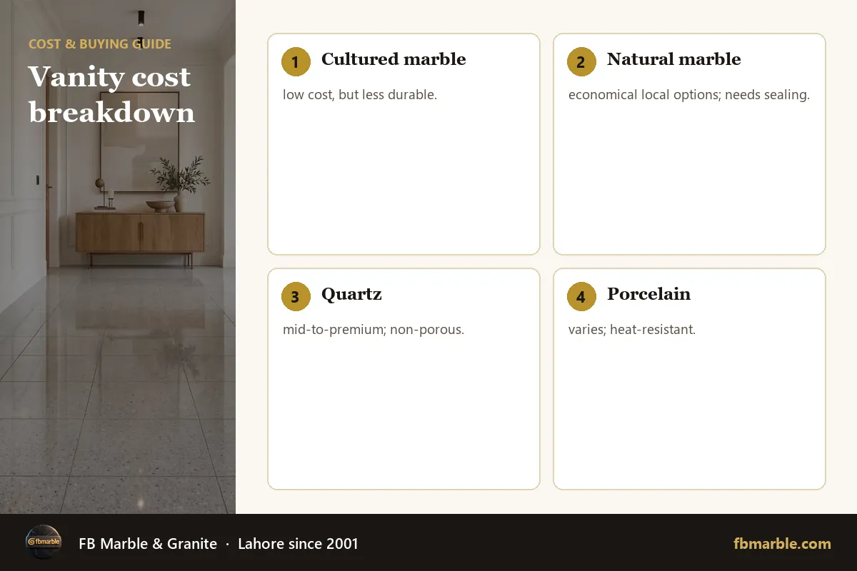 Vanity cost breakdown – granite bathroom countertop cost infographic by FB Marble