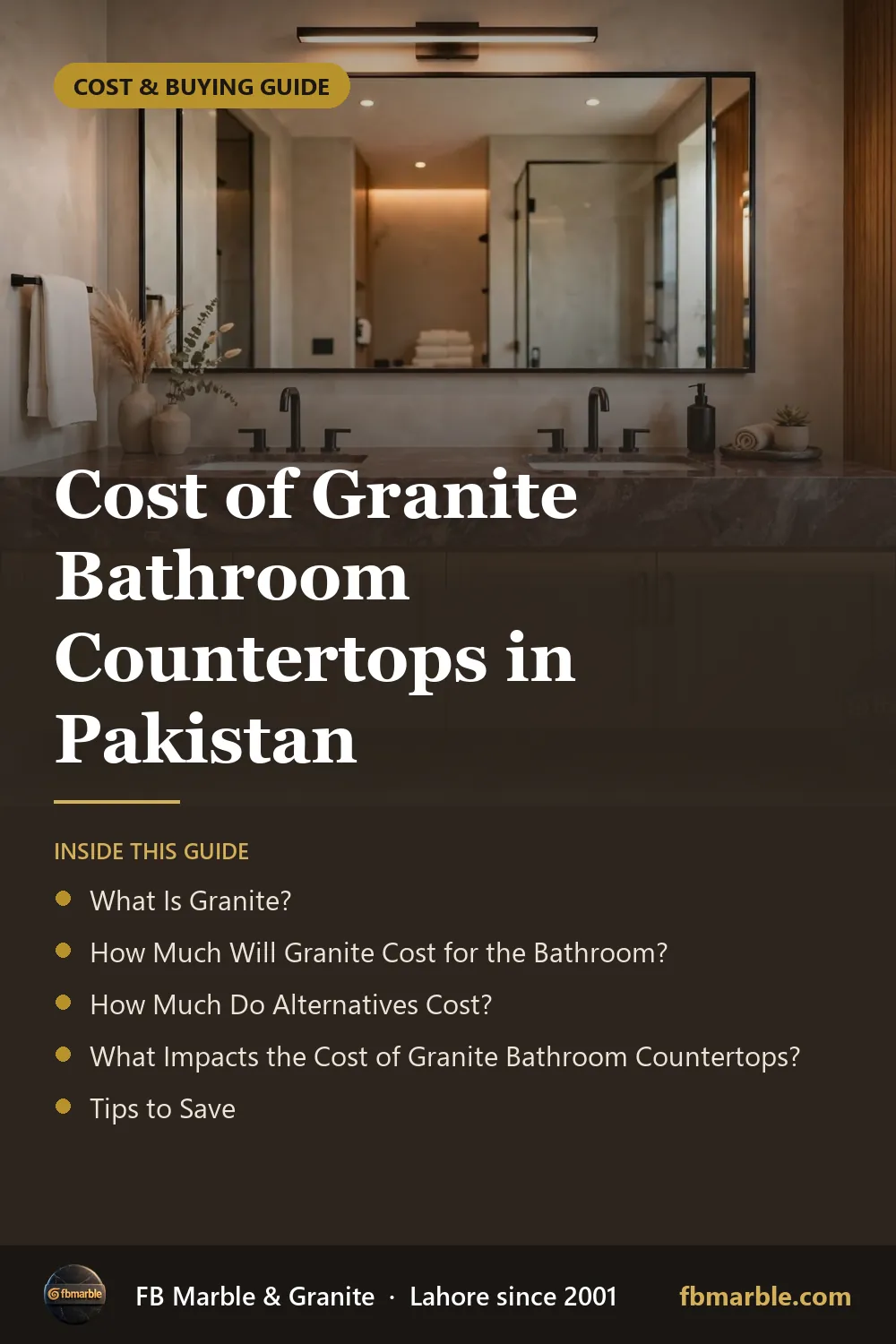 Pinterest graphic: Cost of Granite Bathroom Countertops in Pakistan – FB Marble guide
